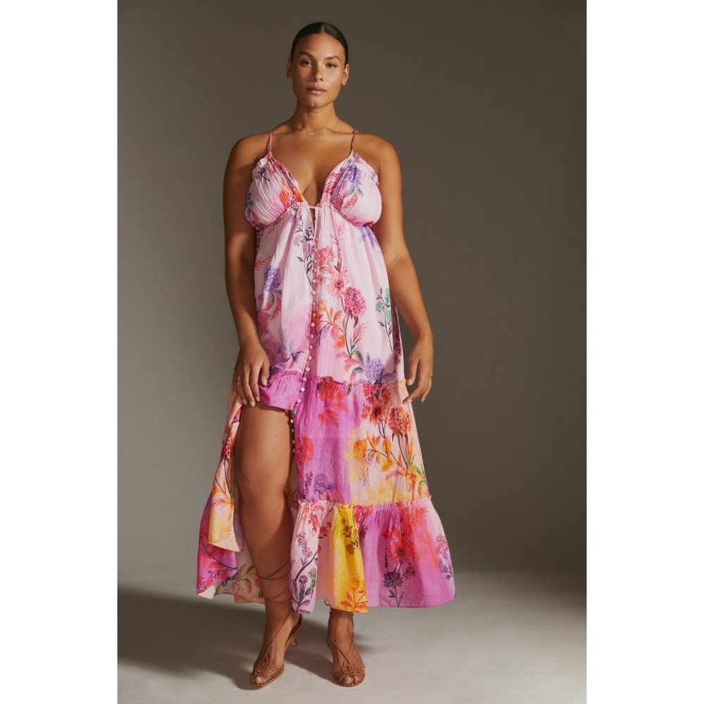 NWT Anthropologie Alissa Tiered Maxi Dress Button Front SZ XXL Reg $230